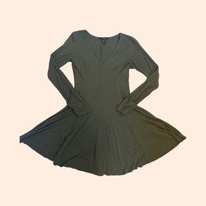 Long Sleeve Olive Green Stretchy Dress
